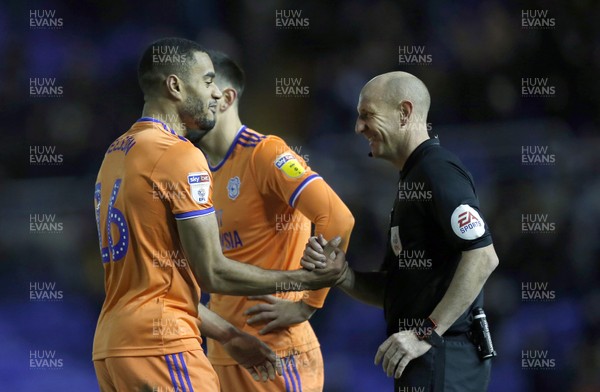 180120 - Birmingham City v Cardiff City - Sky Bet Championship - Curtis Nelson of Cardiff has a word with the referee Andy Davies at the end of the match