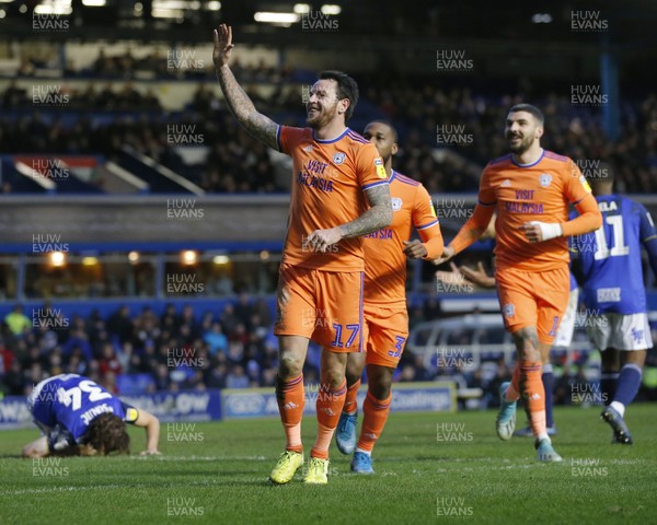 180120 - Birmingham City v Cardiff City - Sky Bet Championship - Lee Tomlin of Cardiff celebrates in front of Welsh fans