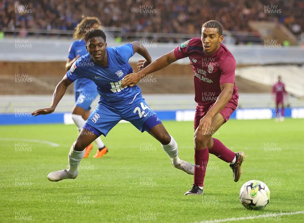 290823 - Birmingham City v Cardiff City - Carabao Cup Second Round - Andy Rinomhota of Cardiff and Marcel Oakley of Birmingham City