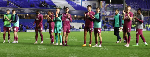 290823 - Birmingham City v Cardiff City - Carabao Cup Second Round - Team applaud the travelling fans at the end of the match