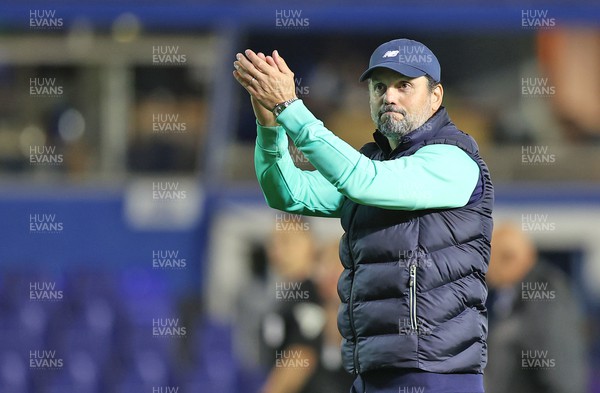 290823 - Birmingham City v Cardiff City - Carabao Cup Second Round - Manager Erol Bulut of Cardiff salutes the travelling fans at the end of the match