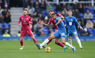 130124 - Birmingham City v Swansea City, EFL Sky Bet Championship - Josh Tymon of Swansea City and Cody Drameh of Birmingham City compete for the ball