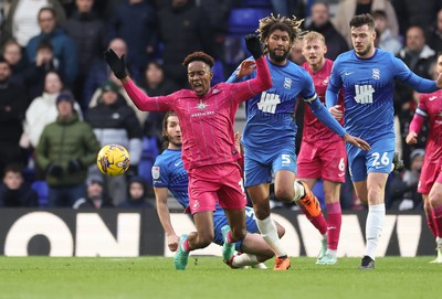 130124 - Birmingham City v Swansea City, EFL Sky Bet Championship - Jamal Lowe of Swansea City is brought down by Ivan Sunjic of Birmingham City