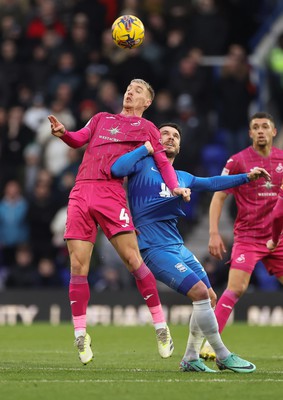 130124 - Birmingham City v Swansea City, EFL Sky Bet Championship - Jay Fulton of Swansea City and Scott Hogan of Birmingham City compete for the ball