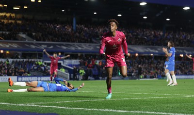 130124 - Birmingham City v Swansea City, EFL Sky Bet Championship - Jamal Lowe of Swansea City celebrates after he scores Swansea’s second goal