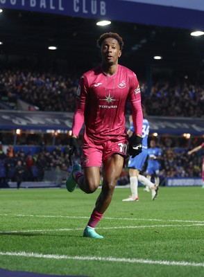 130124 - Birmingham City v Swansea City, EFL Sky Bet Championship - Jamal Lowe of Swansea City celebrates after he scores Swansea’s second goal