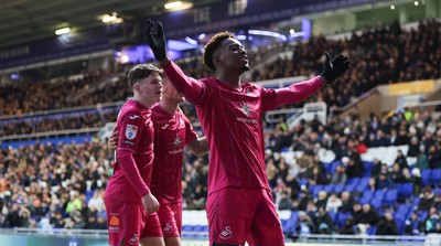 130124 - Birmingham City v Swansea City, EFL Sky Bet Championship - Jamal Lowe of Swansea City celebrates after he scores Swansea’s second goal