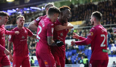 130124 - Birmingham City v Swansea City, EFL Sky Bet Championship - Jamal Lowe of Swansea City celebrates after he scores Swansea’s second goal