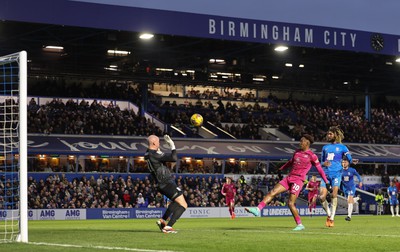 130124 - Birmingham City v Swansea City, EFL Sky Bet Championship - Jamal Lowe of Swansea City fails to fine the net as he lifts the ball over Birmingham City goalkeeper John Ruddy