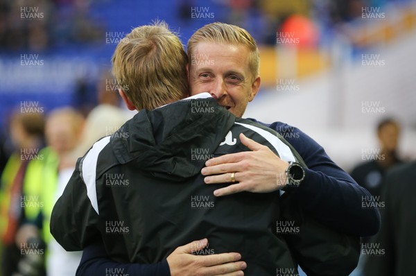 170818 - Birmingham City v Swansea City, Sky Bet Championship - Birmingham City manager Garry Monk and Swansea City manager Graham Potter embrace before the start of the match