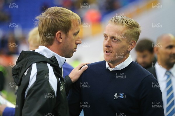 170818 - Birmingham City v Swansea City, Sky Bet Championship - Birmingham City manager Garry Monk and Swansea City manager Graham Potter embrace before the start of the match