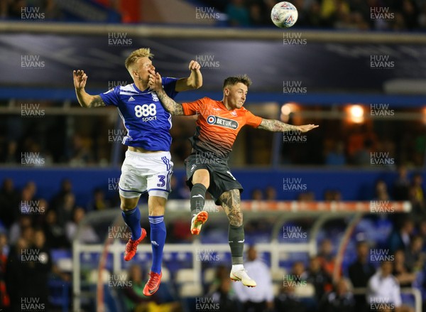 170818 - Birmingham City v Swansea City, Sky Bet Championship - Kristian Pedersen of Birmingham City and Barrie McKay of Swansea City compete for the ball