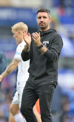200925 - Birmingham City v Swansea City - Sky Bet Championship - Swansea manager Alan Sheehan applauds the travelling fans at the of the match