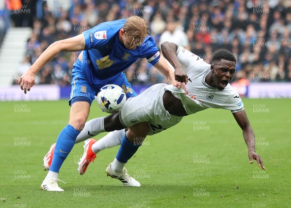 200925 - Birmingham City v Swansea City - Sky Bet Championship - Zeidane Inoussa of Swansea and Christoph Klarer of Birmingham