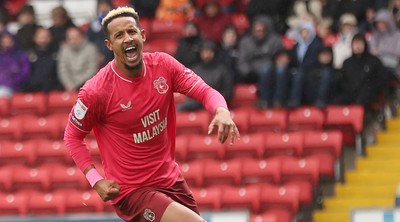 101026 - Blackburn Rovers v Cardiff City - Sky Bet Championship - Callum Robinson of Cardiff celebrates scoring the first Cardiff goal