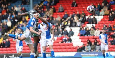 150325 - Blackburn Rovers v Cardiff City - Sky Bet Championship - Yakou Meite of Cardiff heads the ball into the net for Cardiff 2nd goal