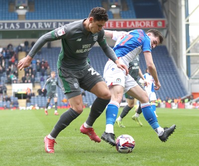 150325 - Blackburn Rovers v Cardiff City - Sky Bet Championship - Yousef Saleh of Cardiff and Joe Rankin-Costello of Blackburn