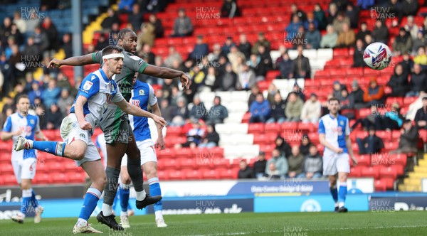 150325 - Blackburn Rovers v Cardiff City - Sky Bet Championship - Yakou Meite of Cardiff heads the ball into the net for Cardiff 2nd goal