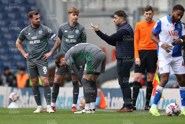 150325 - Blackburn Rovers v Cardiff City - Sky Bet Championship - Manager Omer Riza of Cardiff gives a talk to team in a break in play