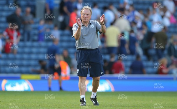 240819 - Blackburn Rovers v Cardiff City - Sky Bet Championship - Manager Neil Warnock of Cardiff applauds the fans at the end of the match 