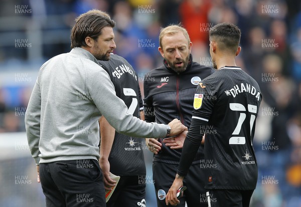 070821 - Blackburn Rovers v Swansea City - Sky Bet Championship - Head Coach Russell Martin  of Swansea at the end of the match with Yan Dhanda  of Swansea