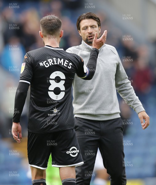 070821 - Blackburn Rovers v Swansea City - Sky Bet Championship - Head Coach Russell Martin  of Swansea at the end of the match with Matt Grimes of Swansea