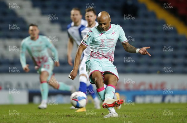 090321 - Blackburn Rovers v Swansea City - Sky Bet Championship - Andre Ayew of Swansea slots home the penalty near the end of the 1st half