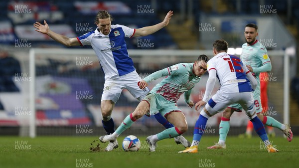 090321 - Blackburn Rovers v Swansea City - Sky Bet Championship - Connor Roberts  of Swansea and Sam Gallagher of Blackburn Rovers