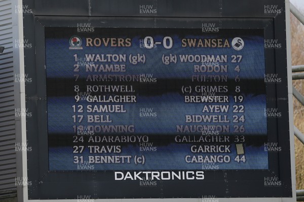 290220 - Blackburn Rovers v Swansea City - Sky Bet Championship - Scoreboard with team lists