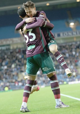 300925 - Blackburn Rovers v Swansea City - Sky Bet Championship - Liam Cullen of Swansea cele on his goal in the 2nd half…cele with Adam Idah of Swansea