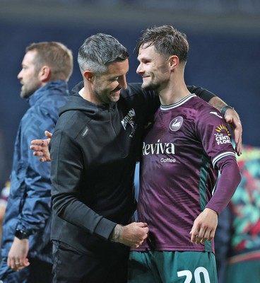 300925 - Blackburn Rovers v Swansea City - Sky Bet Championship - Swansea manager Alan Sheehan and Liam Cullen of Swansea at the end of the match