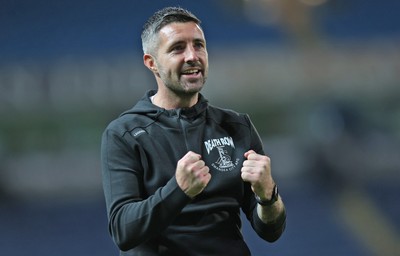 300925 - Blackburn Rovers v Swansea City - Sky Bet Championship - Swansea manager Alan Sheehan salutes the travelling fans at the end of the match