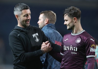 300925 - Blackburn Rovers v Swansea City - Sky Bet Championship - Swansea manager Alan Sheehan congrats Liam Cullen of Swansea at the end of the match