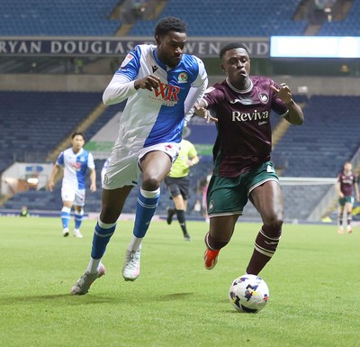 300925 - Blackburn Rovers v Swansea City - Sky Bet Championship - Zeidane Inoussa of Swansea and Ryan Alebiosu of Blackburn