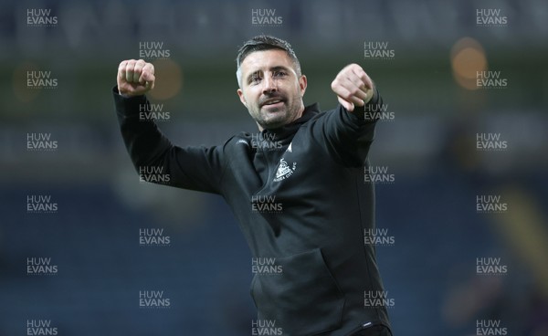 300925 - Blackburn Rovers v Swansea City - Sky Bet Championship - Swansea manager Alan Sheehan salutes the travelling fans at the end of the match