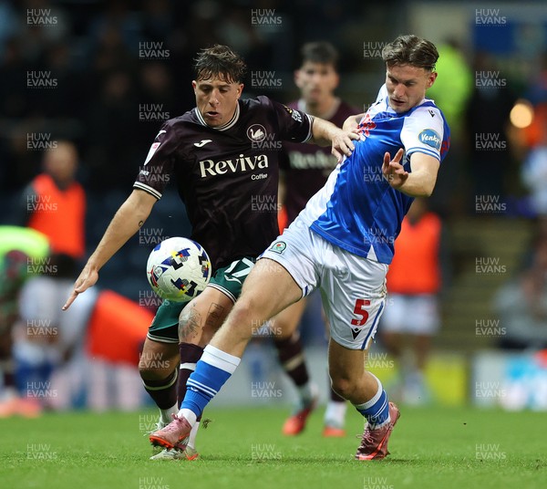 300925 - Blackburn Rovers v Swansea City - Sky Bet Championship - Goncalo Franco of Swansea and Taylor Gardner-Hickman of Blackburn