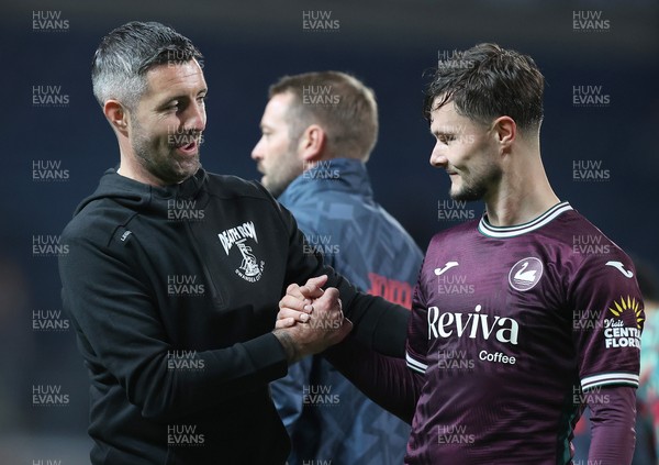 300925 - Blackburn Rovers v Swansea City - Sky Bet Championship - Swansea manager Alan Sheehan congrats Liam Cullen of Swansea at the end of the match
