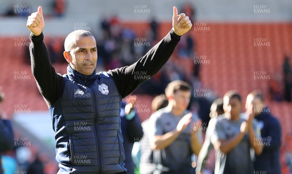 070423 - Blackpool v Cardiff City - Sky Bet Championship - Manager Sabri Lamouchi of Cardiff celebrates at the end of the game