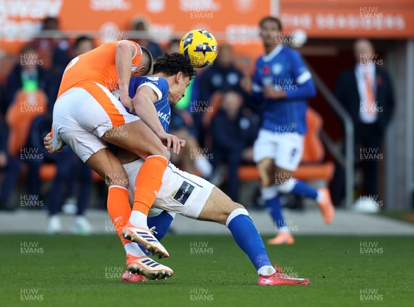 081125 - Blackpool v Cardiff City - Sky Bet League 1 - Yousef Saleh of Cardiff and Fraser Horsfall of Blackpool