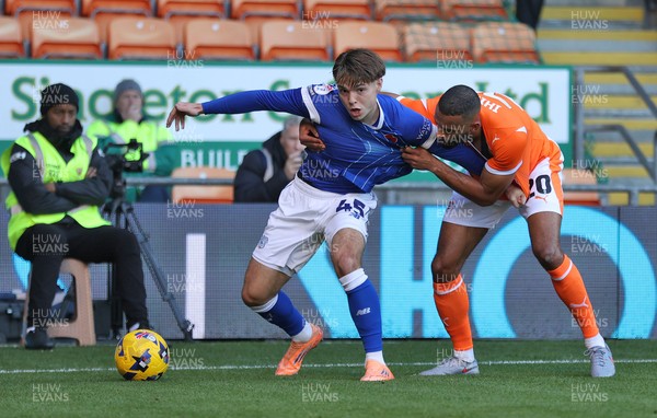 081125 - Blackpool v Cardiff City - Sky Bet League 1 - Cian Ashford of Cardiff is caught by Michael Ihiekwe of Blackpool