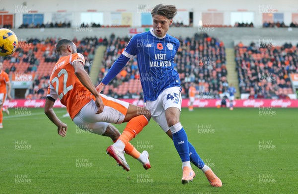 081125 - Blackpool v Cardiff City - Sky Bet League 1 - Cian Ashford of Cardiff and CJ Hamilton of Blackpool