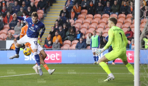 081125 - Blackpool v Cardiff City - Sky Bet League 1 - Calum Chambers of Cardiff has a shot on goal