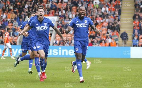 140821 - Blackpool v Cardiff City - Sky Bet Championship Leandra Bacuna of Cardiff (R) celebrates scoring the first goal of the match with Joe Ralls
