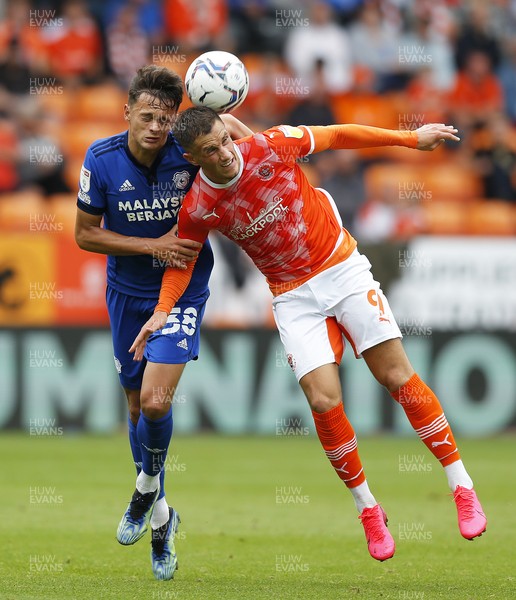 140821 - Blackpool v Cardiff City - Sky Bet Championship - Perry Ng of Cardiff and Jerry Yates of Blackpool
