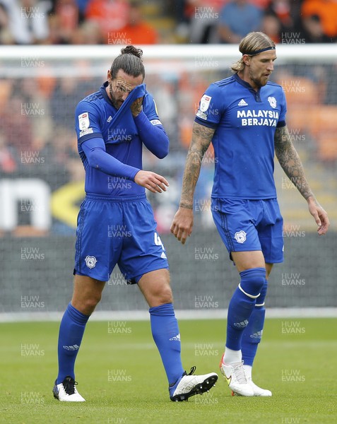 140821 - Blackpool v Cardiff City - Sky Bet Championship - Sean Morrison of Cardiff and Aden Flint of Cardiff