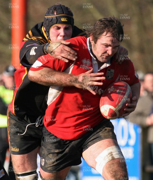 16.02.08 Blackwood Stars RFC. vs. Pontypridd RFC.   Konica Minolta Cup. Glan-Yr-Afon Park, Blackwood, Wales.    Rhys Shellard is caught by Marc Gwilt.    