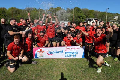 250426 - Blaina v Bedlinog - Admiral National League 1 East - Blaina RFC players celebrate winning the league 