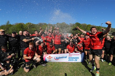 250426 - Blaina v Bedlinog - Admiral National League 1 East - Blaina RFC players celebrate winning the league 