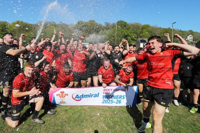 250426 - Blaina v Bedlinog - Admiral National League 1 East - Blaina RFC players celebrate winning the league 