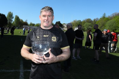 250426 - Blaina v Bedlinog - Admiral National League 1 East - Blaina RFC captain Michael John with trophy after winning the league